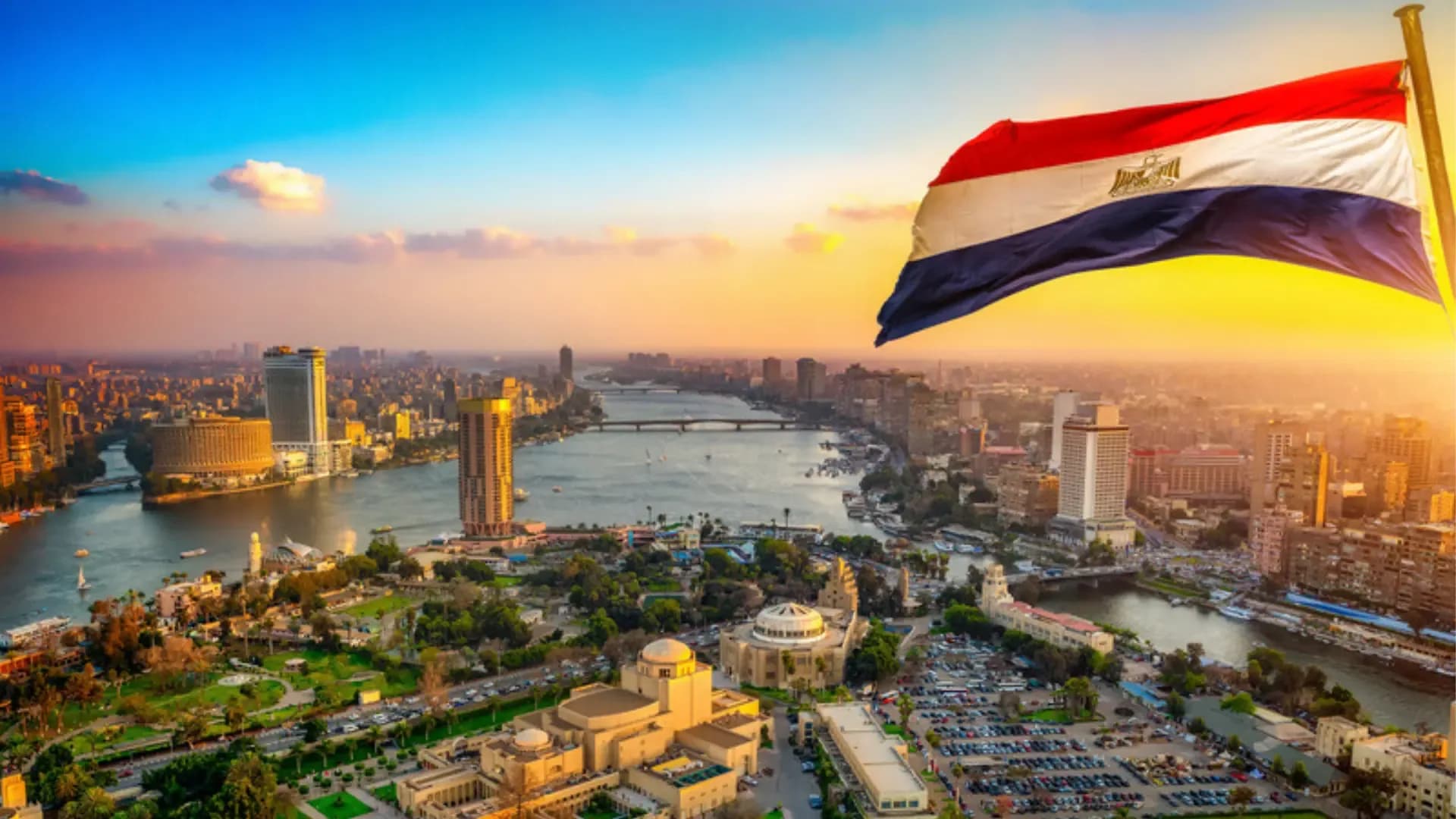 The Egyptian flag flying over Cairo