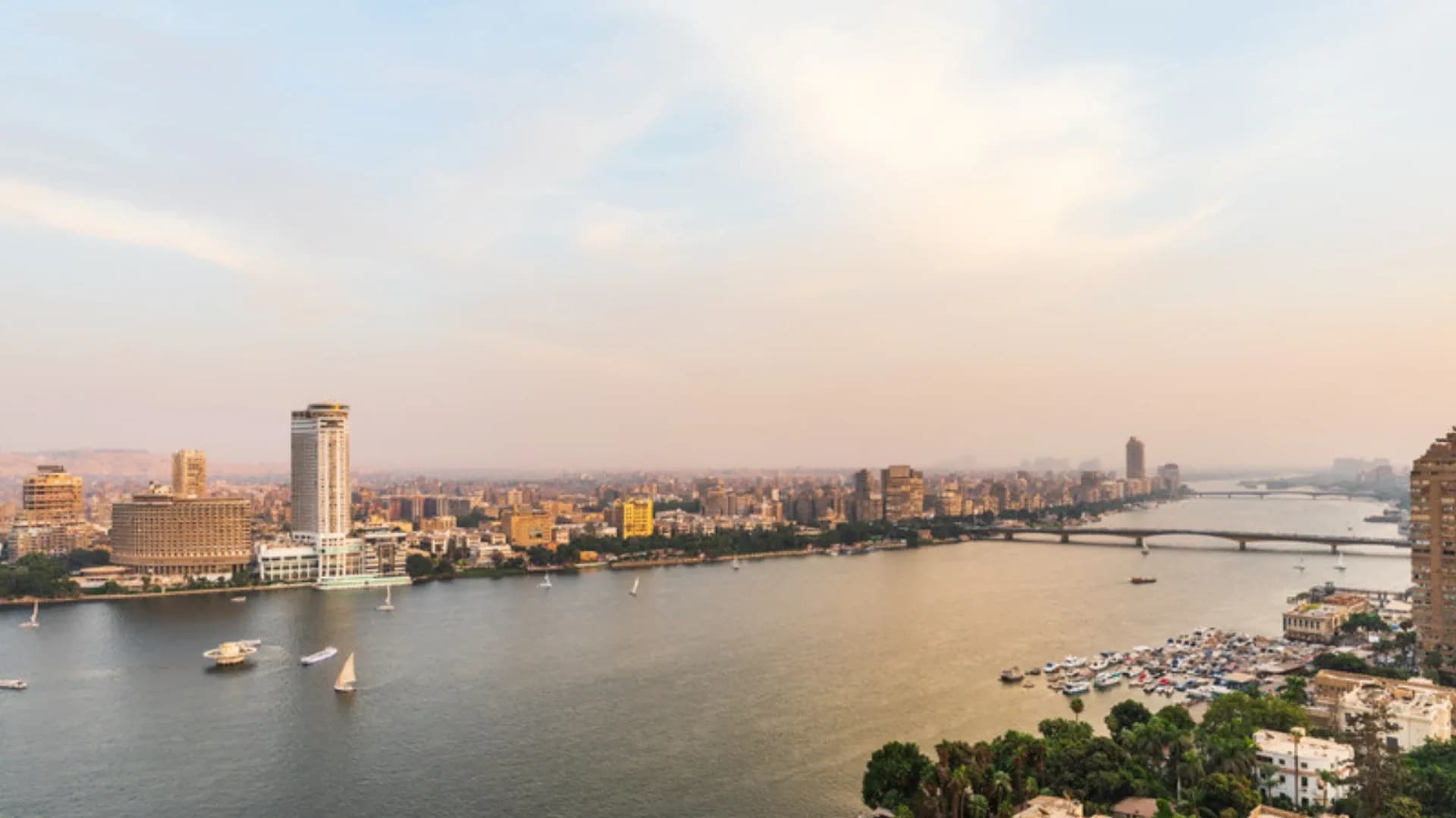 Downtown Cairo towers on the bank of the Nile