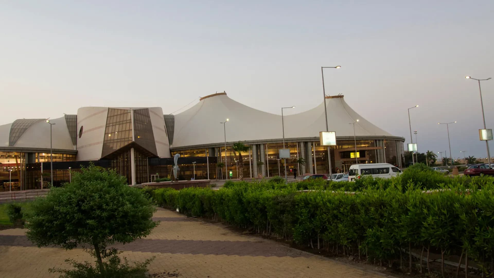 The terminal of Sharm El Sheikh International Airport at dusk