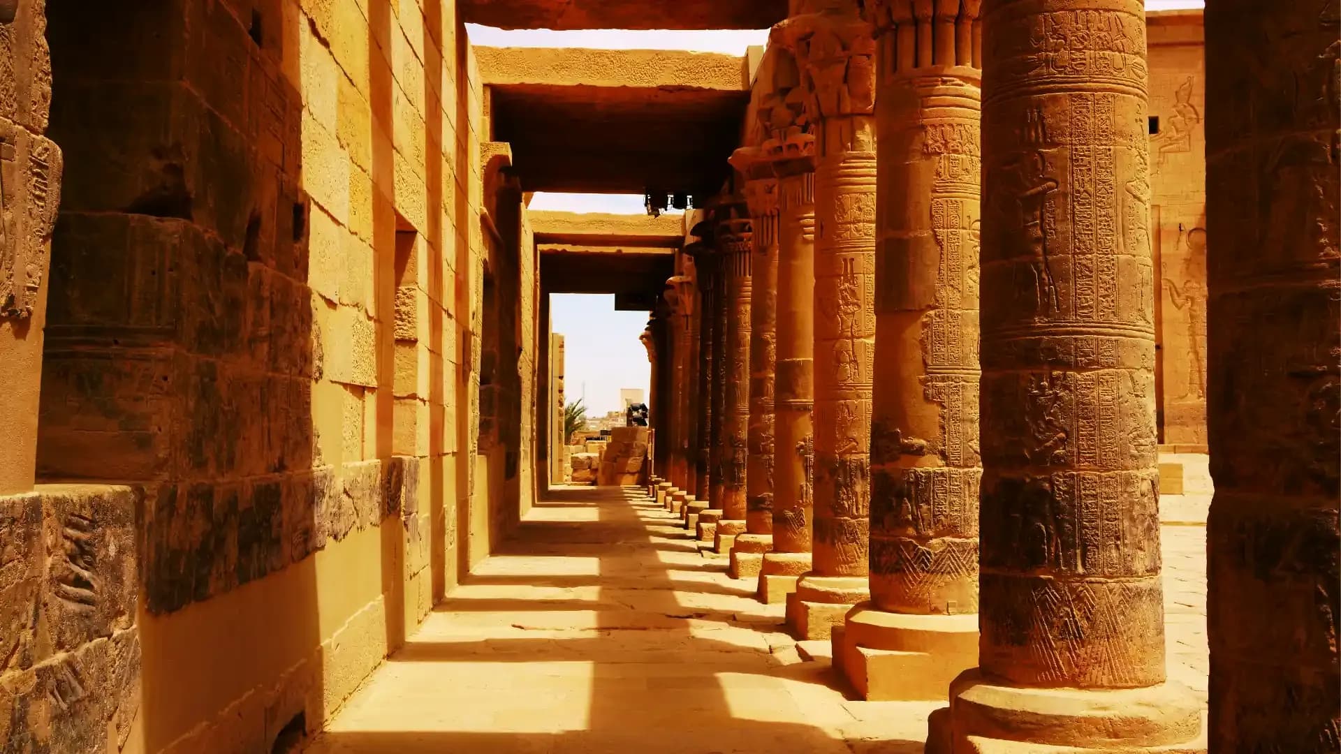 The colonnade of the Temple of Philae near Aswan