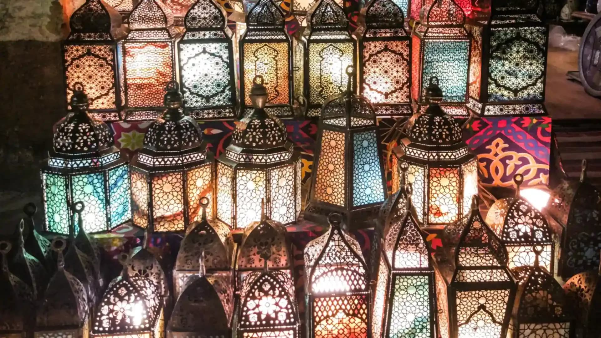Coloured glass lanterns for sale in Khan el-Khalili bazaar, Cairo