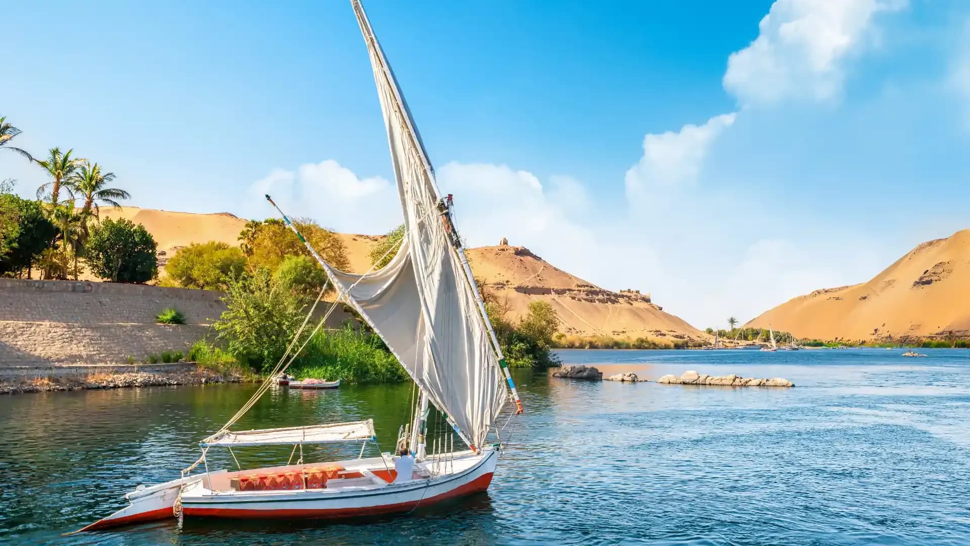 A felucca under sail on the Nile at Aswan